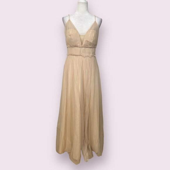 Revelry Gold Tulle Maxi Dress Sz 8 Formal Gown Spaghetti Strap Evening Dress